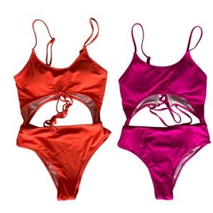 Set of 2 Women’s One Piece Swimwear Orange /Pink Size Small